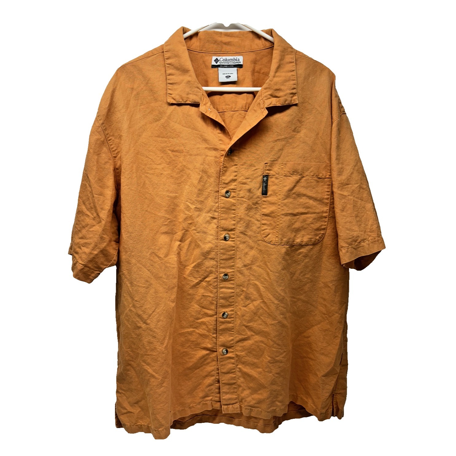 Columbia Mens Button Up Short Sleeve Shirt Front Pocket Size Xxl Orange